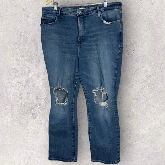 Good American Good Vintage Jeans Distressed Size 16 Straight Leg Denim Stretch - Picture 5 of 13